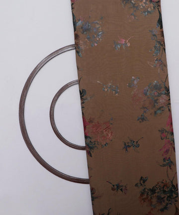 burly wood and grey floral foil print modal chanderi fabric b124 5702